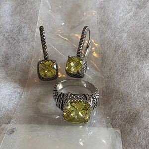 Premier Silver Ring with matching Earrings and Yellow Stones